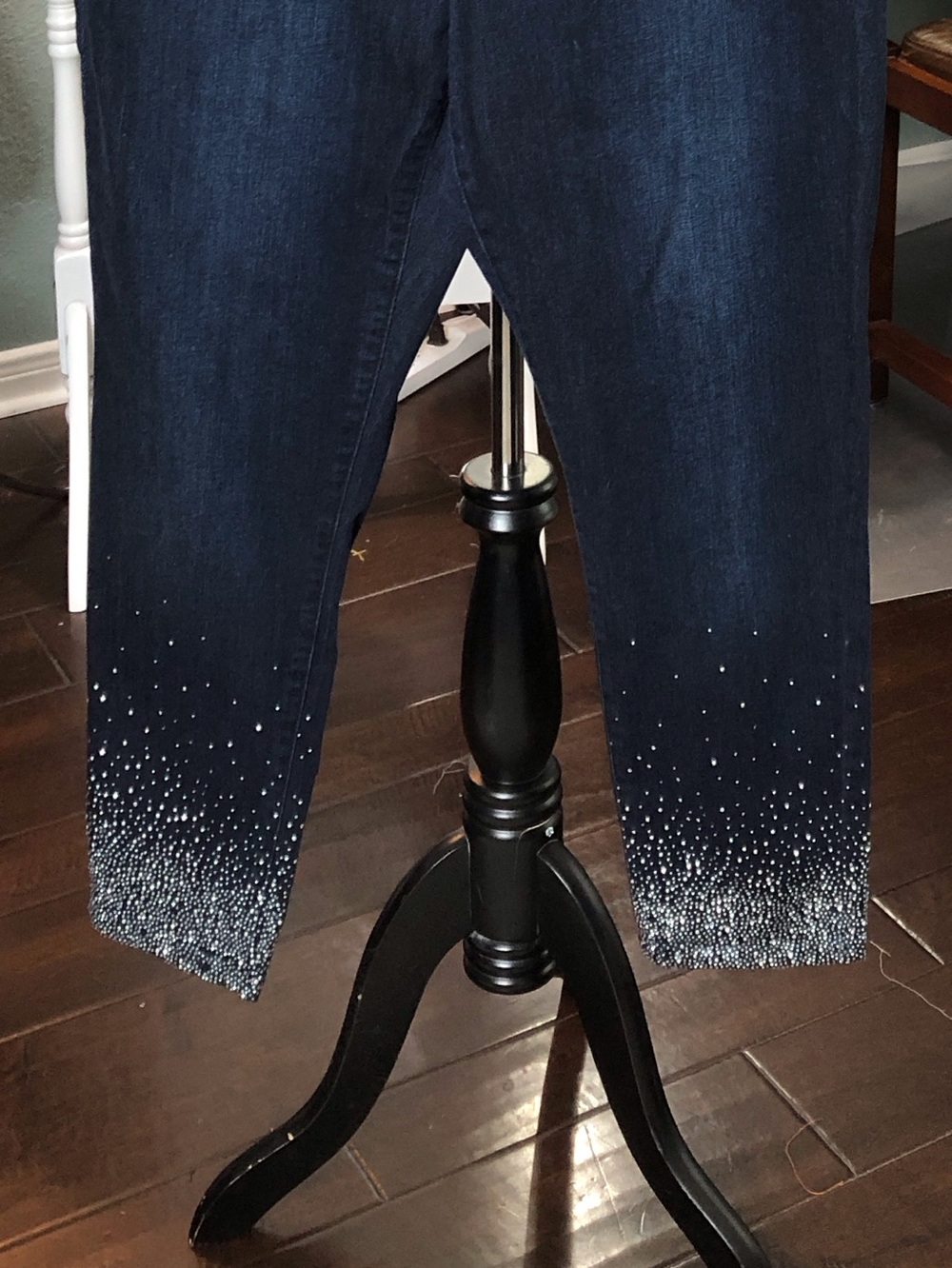 Dark Blue Women's Jeans with Ombre Sparkle Hem - Picture 3 of 3